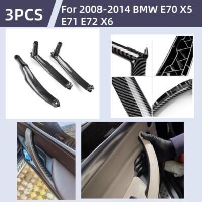 Carbon Inner Door Panel Pull Handle Trim Kit For BMW X5 X6 E70 E71 2007-2014 3PC