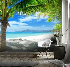3D Sea Beach Palm Wallpaper Wall Mural Removable Self-adhesive Sticker326