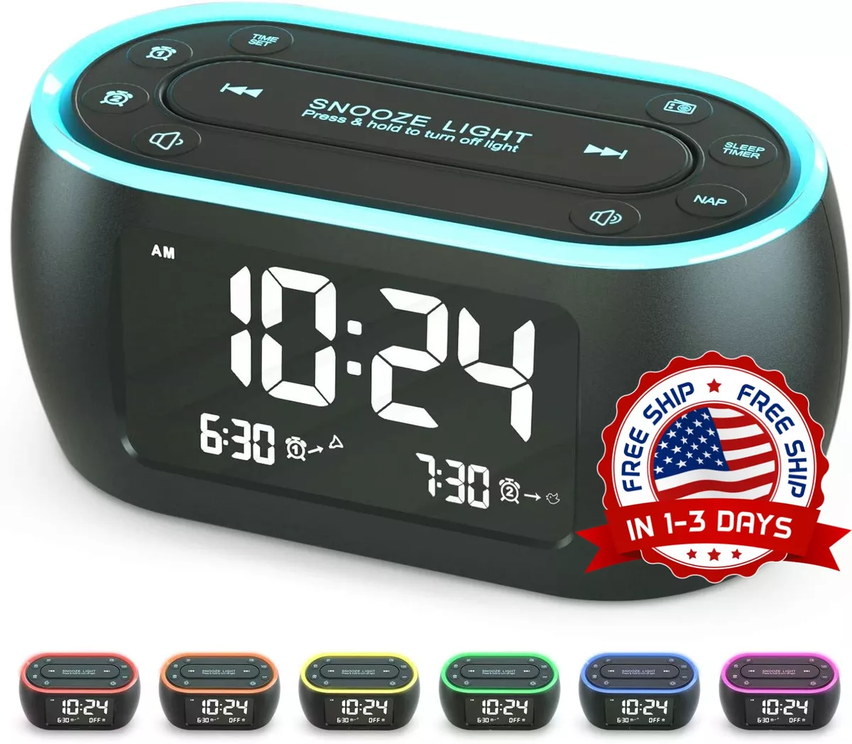 Reloj Despertador Digital Inteligente Con Pantalla LED 7colores Alarma FM  radio