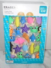 Ocean Sea Life Animal Eraser Pals 25 Count Set Latex Free Smudge Free Pen+Gear
