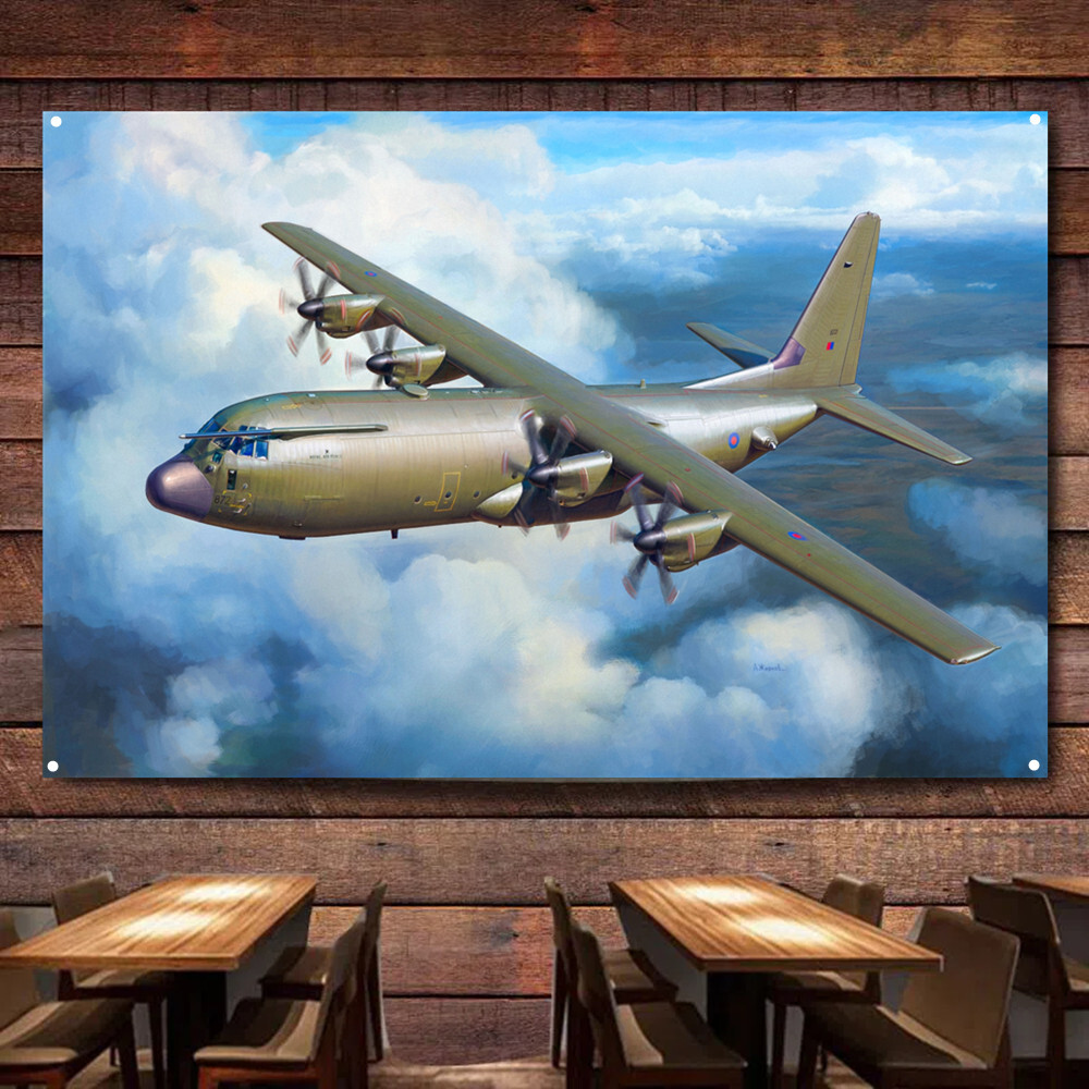 C-130 ポスター C-130J-30 Heavy Transport Plane Poster Wall Chart Flag