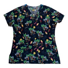 Wonder Flex STRETCH Scrub Top Size SM Tropical Island Print Uniform EUC