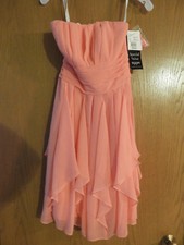 David's Bridal Strapless Chiffon Dress with Layered Skirt - Coral Reef - Size 2