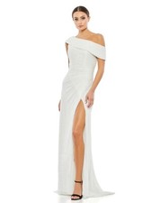 NWT IEENA for Mac Duggal One Shoulder Ruched Sequin Gown White Size 4