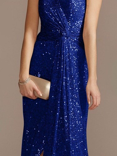 Women V-Neck Party Maxi Dress Sleeveless Sequin Evening Dress Long Prom Dress - Picture 4 of 35