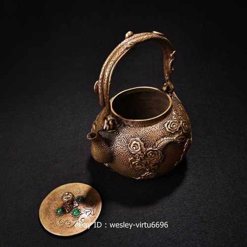 China Folk Old White Coppe Silver Handmade Dragon Teapot Teakettle Tea Pot - Picture 7 of 9