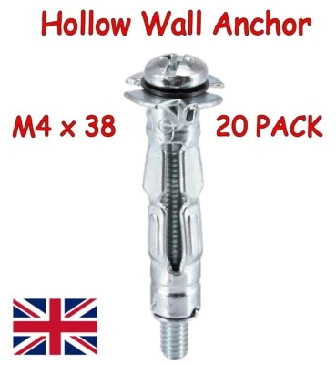 TIMCO 20 x HEAVY DUTY METAL PLASTERBOARD CAVITY WALL ANCHORS PLUG FIXINGS M4 x 38mm