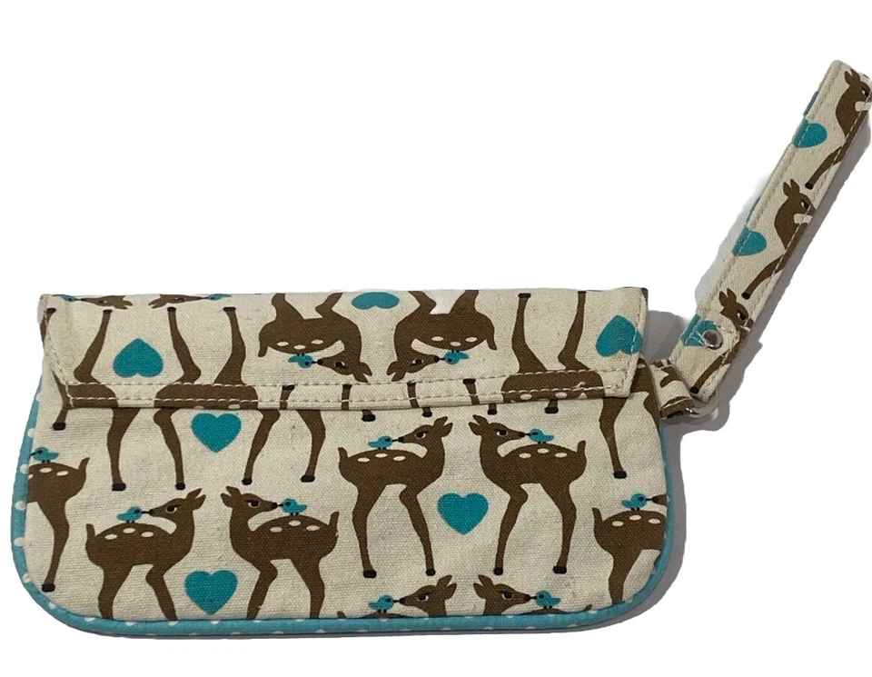 Muñequera Bungalow 360 RARA Ciervo Beso Pájaros Beige Marrón Teal Corazones Lunares Foto 3 de 4