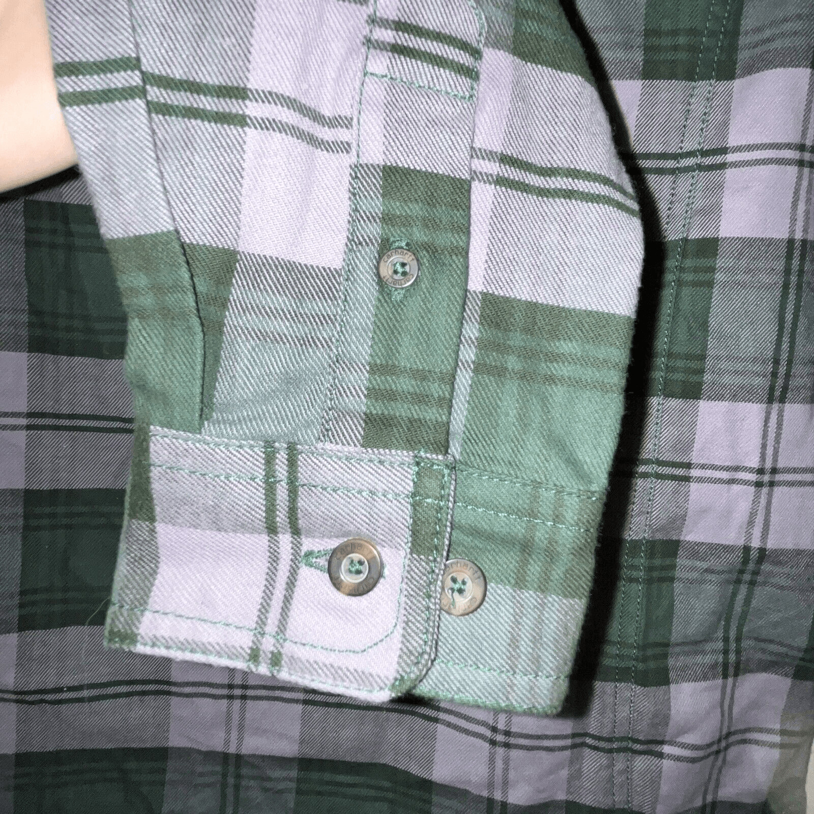 Carhartt Flannel Plaid Button Down Shirt Wmn’s Sz S 4 / 6 Green Purple Gorpcore thumbnail 8