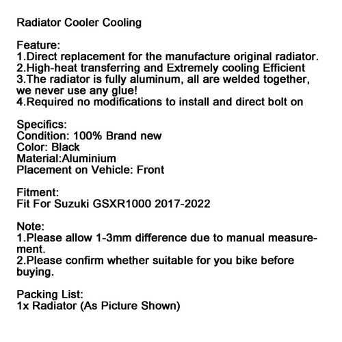 Engine Radiator Cooler Cooling Fit For Suzuki GSXR 1000 GSX-R 17-22 K11 Silver. - Picture 6 of 10