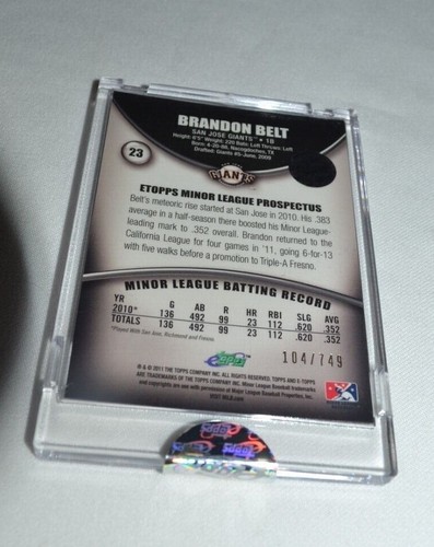 2011 ETOPPS MILB - BRANDON BELT 1B SAN JOSE GIANTS CARD NUMBERED 104/749 - Picture 5 of 5