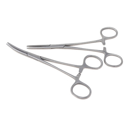 Hemostat Clamps Micro Tools Body Piercing Forceps 5.5'' Straight + Curved Jaws