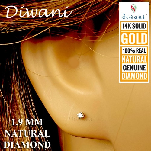 1.9mm Real VVS Diamond Solitaire Nose Lip Screw Stud Tragus Earring Ring Pin 14k - Picture 3 of 12