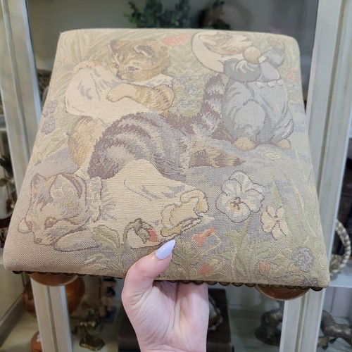 Cottagecore Vintage Cat Tapestry Needlepoint Pillow Footstool Anthromorphic - Picture 2 of 14