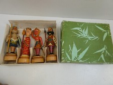 VINTAGE WOODEN HAND PAINTED SENTRY GUARDS TOY DOLL FIGURINES MONKEY PIG BOXED