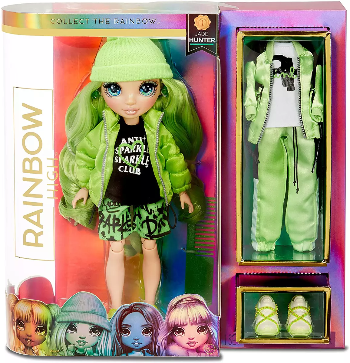 Rainbow High Rainbow Surprise Jade Hunter - Green Clothes Fashion Doll with  2 Co