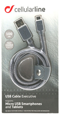 Cellularline USB > Micro USB Lade Daten Kabel Handy Tablet Kunstleder 1 m 448