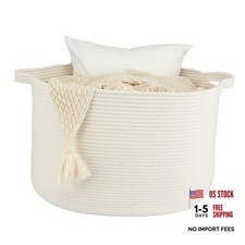 Extra Cotton Rope Basket Blankets Basket Living Room 22"x14" Toy Large white
