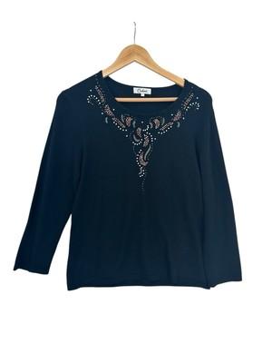 Vintage Carducci Beaded Sweater Womens L Y2K 90s Boho Classic Mature Modest