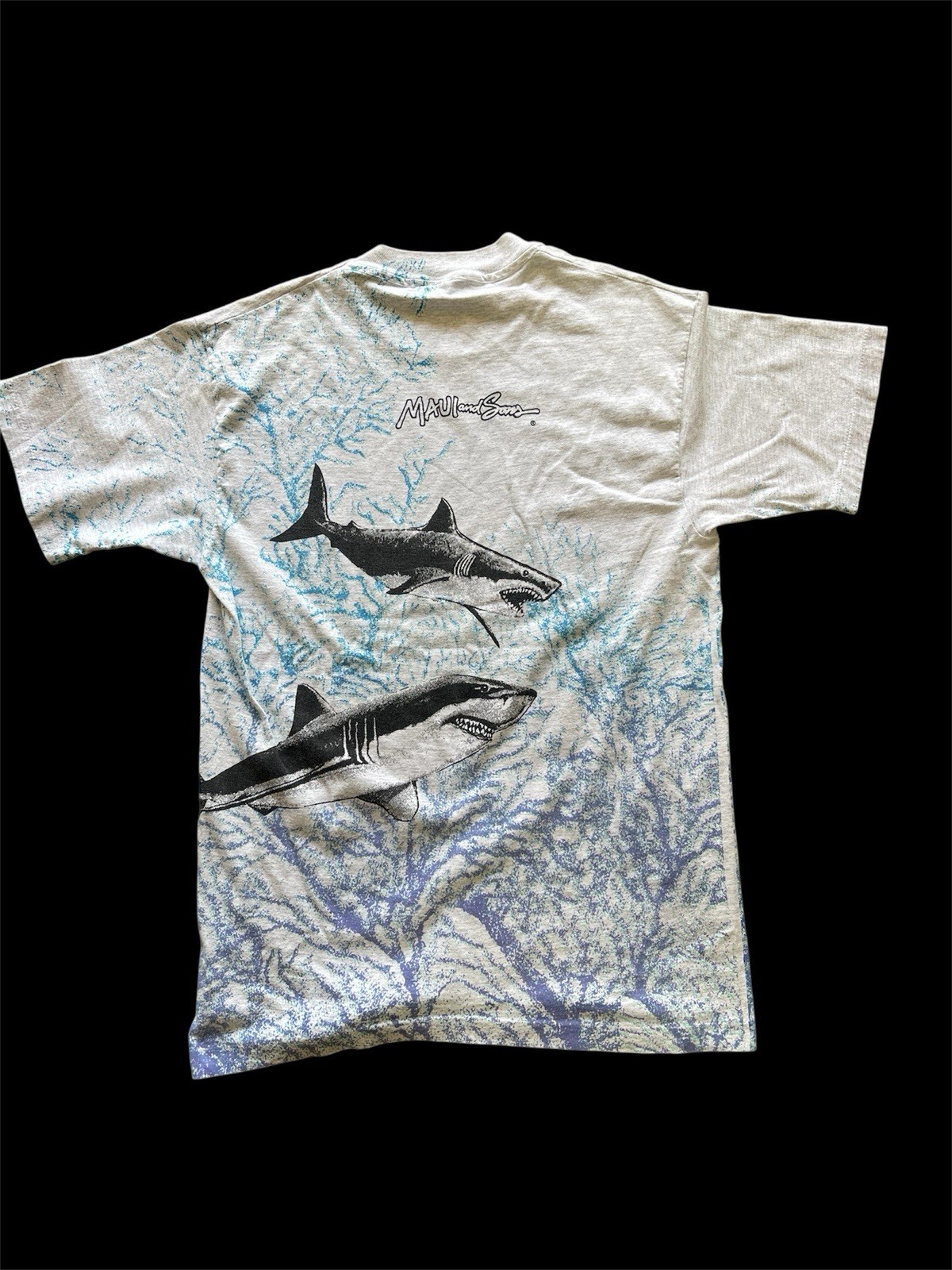Maui & Sons Shark Surf Tee Shirt large  Vintage image 2