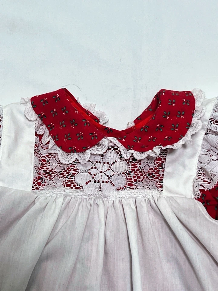 70’s Bryan Girl's Dress Red Pinafore long sleeve floral 12 Months - Image 3 of 4