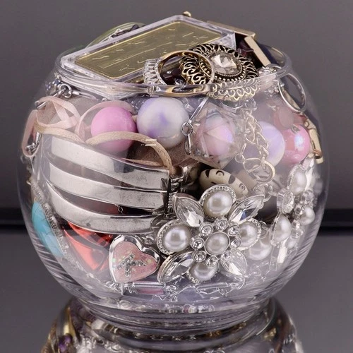 Vintage Costume Jewelry Jar Mixed Lot 2.12 lbs Necklaces Rings Earrings