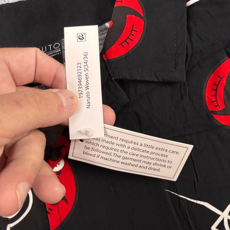Naruto Shippuden Akatsuki облако Sharingan черный красный новый с Ярлыками Мужская маленькая кнопка рубашка - Изображение 2 из 4