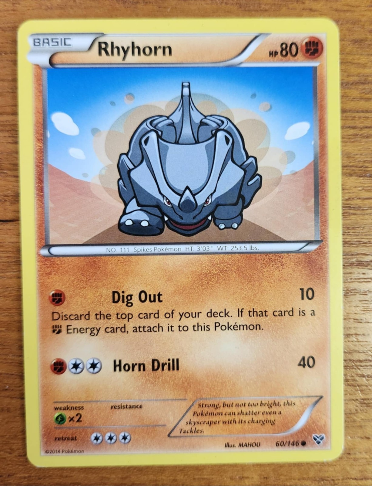Rhyhorn Pokemon Card, XY Set 60/146
