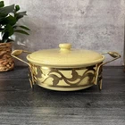 Vintage Bauer Monterey Moderne Casserole | Yellow Speckled Pottery w/ Stand
