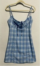 John Galt Dress Womens One Size Blue Plaid Jennifer Mini Coquette Milkmaid Boho