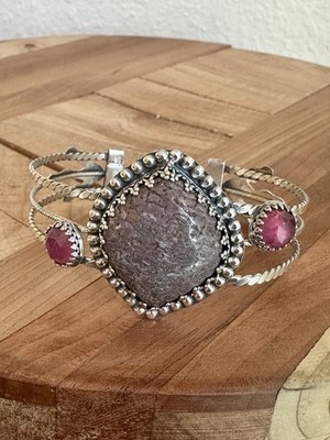 Artisan Manschette Armband 6,75 verstellbar rosa lila Gembone Saphir Sterling 27,8 g