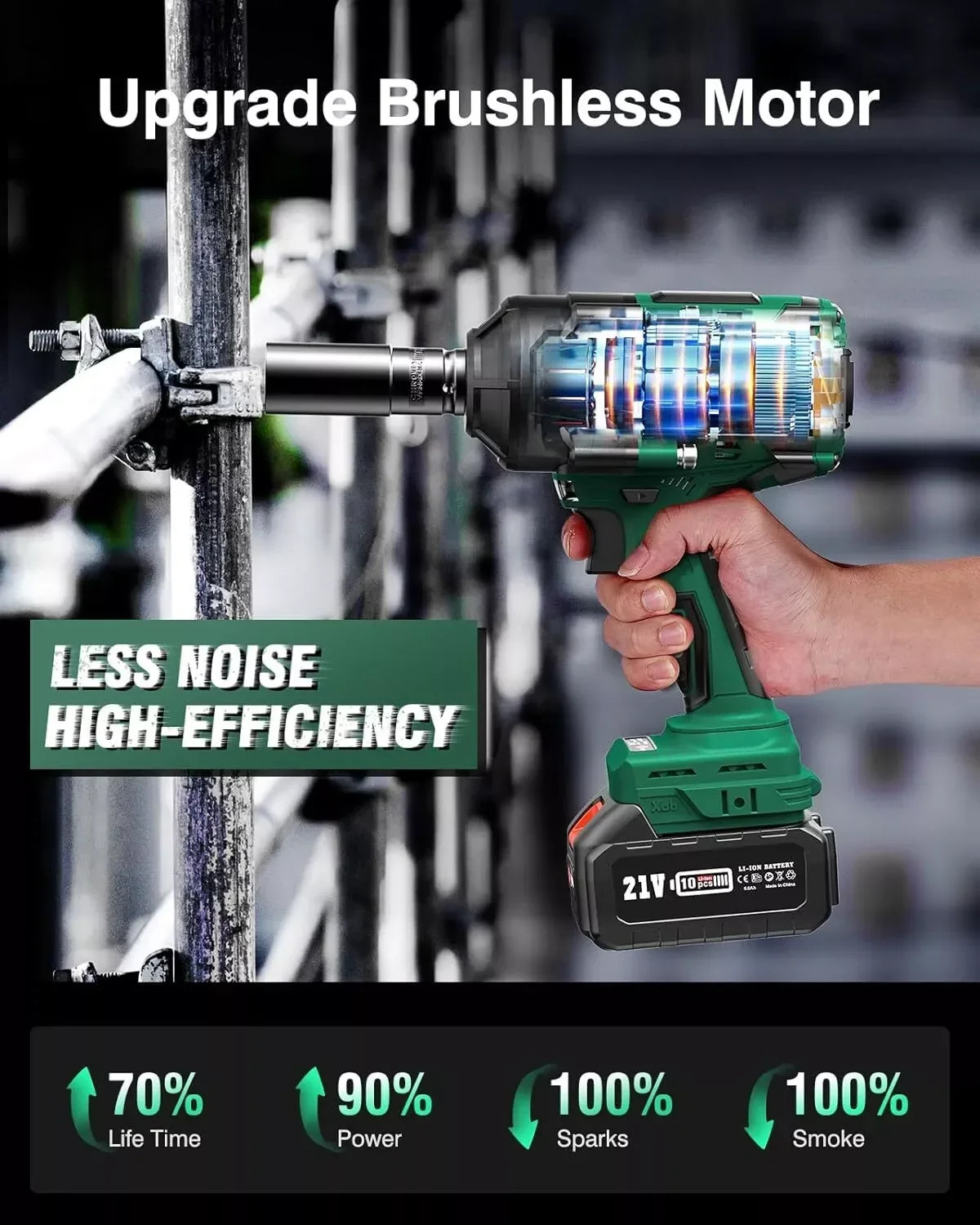 AVHRIT 1/2" Cordless Brushless Impact Wrench 1000Nm(738Ft-lbs) w/ 2x5.0Ah for Ma