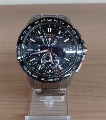 [A4N] Citizen Attesa Eco-Drive Black Silver Dial Solar Chrono Used Men [c2v]