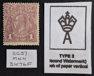 1922 Australia 1d Pale Violet KGV stamp 2nd WMK MUH Cat $30.00.