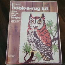 New Vintage 1970s Malina Hook A Rug Kit "Hoot Owl" 25/27 Kit Finished 20 x27