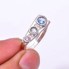Multi Gemstone 925 Sterling Silver Jewelry Handmade Ring s.8 Sku27