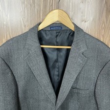 Stafford Sport Coat Mens 46L Gray Herringbone 100 Lambswool Three Buttons