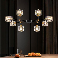 Modern 8-Light Black Crystal Sputnik Chandelier for Dining Room Living Spaces