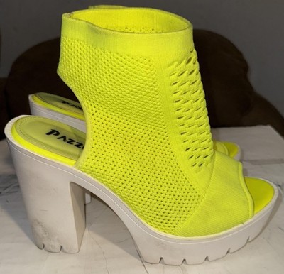 Pazzle Shoes Womens Size 11 Neon Yellow Camila-01 Peep Toe Knit Platform Heels