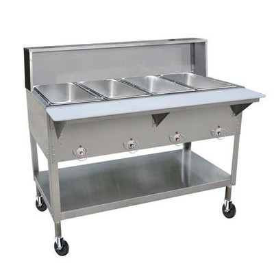 Kratos 28W-204 Mobile Four Pan Open Well Electric Steam Table with Undershelf,