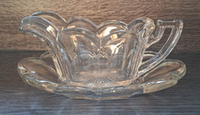 Chippendale Krys-Tol 1907 Clear Glass Sauce Boat & Stand Ohio Flint Glass Co.
