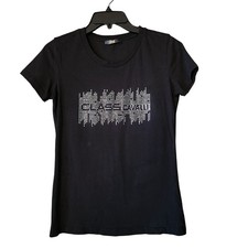 Roberto Cavalli Class T-Shirt Women's M Black Rhinestone Short Sleeves