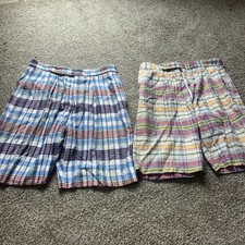 2 VTG Madras Plaid Bermuda Shorts, Women High Rise Pastel Haspel 12 Preppy