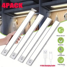 4Pcs LED Motion Sensor Under Cabinet Closet Light USB Rechargeable Kitchen Lamp