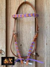 SHOWMAN ARGENTINA COW LEATHER BROWBAND HEADSTALL W/ COLORED LACING
