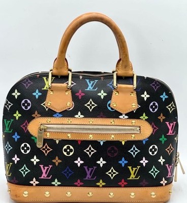 Louis Vuitton Black Multi Color Murakami Alma PM Lock & Key Cert Of Authenticity