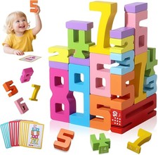Wooden Number Building Blocks, 1-10 Digital Building Blocks for Kids 3 , Math...