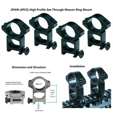 1 inch Scope Rings 2 Pair 4PCS High Profile See Through Picatinny Weaver Mount