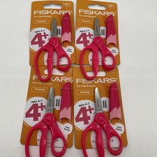 4 pair Fiskars Blunt-tip Kids Scissors 5 in. with Sheath Safety Edge Pink NEW