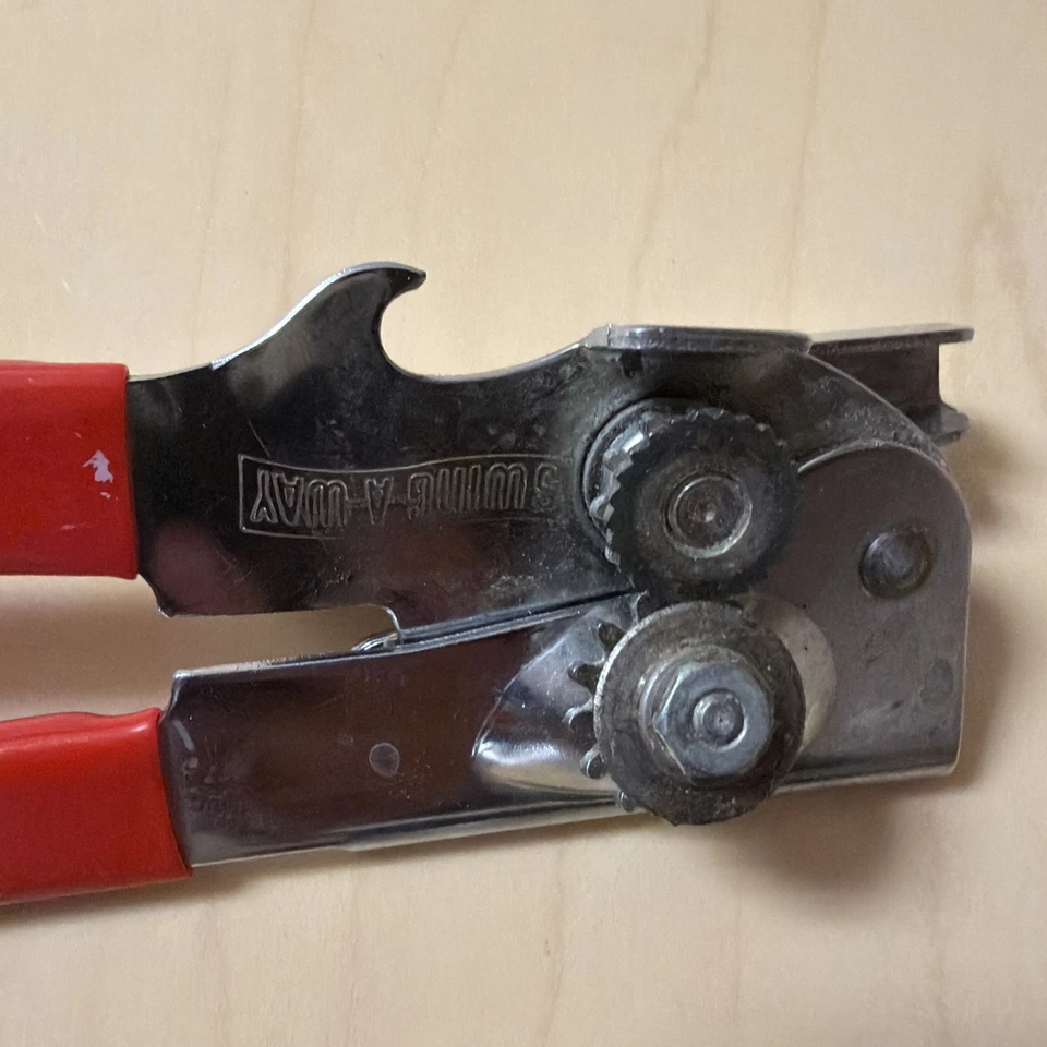 Vintage Swing Away Can Opener Bottle Opener Red Grips Manual 7" USA - Image 2 of 4